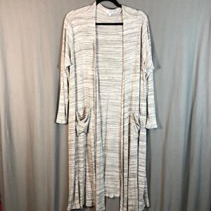 Lularoe LS Duster Jacket - Stretchy White, Grey & Black Stripe - Sz M